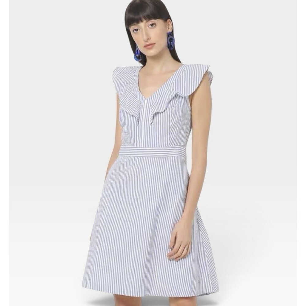 NWT Tommy Hilfiger Blue Stripe 100% Cotton Ruffle A Line Dress Size 8 NEW $99.99